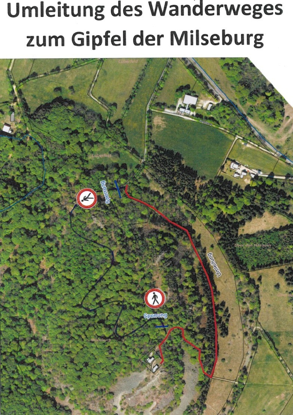 Umleitung Wanderweg zum Milseburg-Gipfel